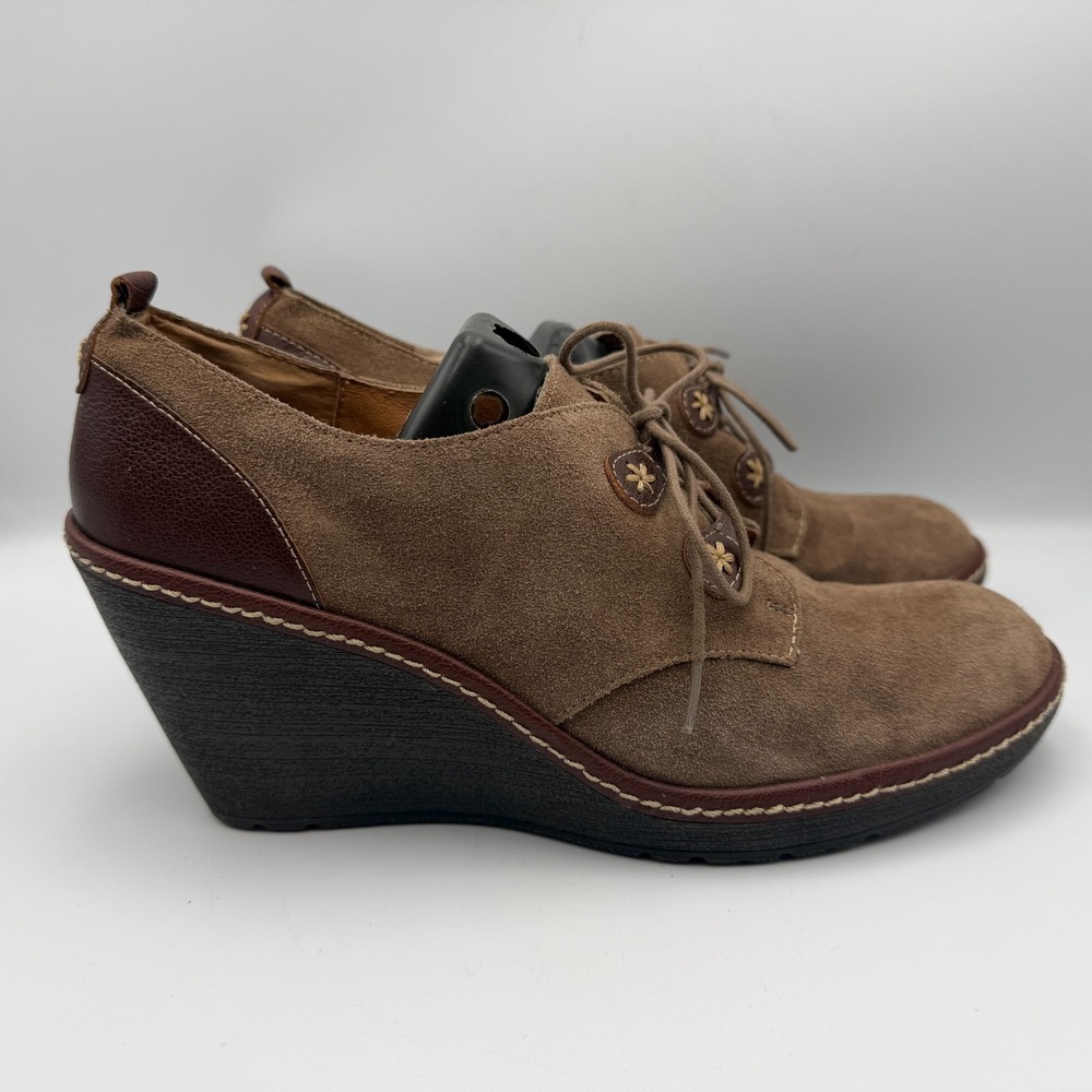 Wedge Ankle Bootie Lace Tie Womens 11 Brown Suede Leather Comfort Sofft Camilla